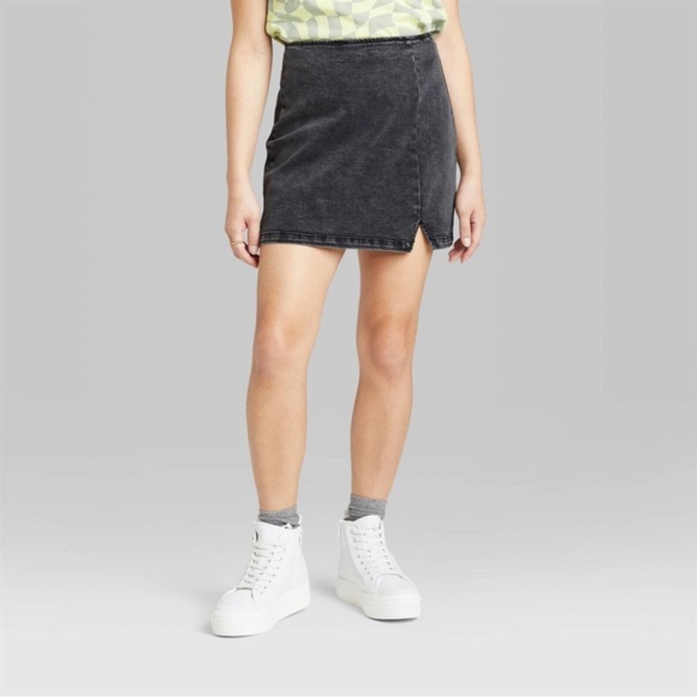 Womens Notch Front Denim Mini Skirt Black Wash - Wild Fable